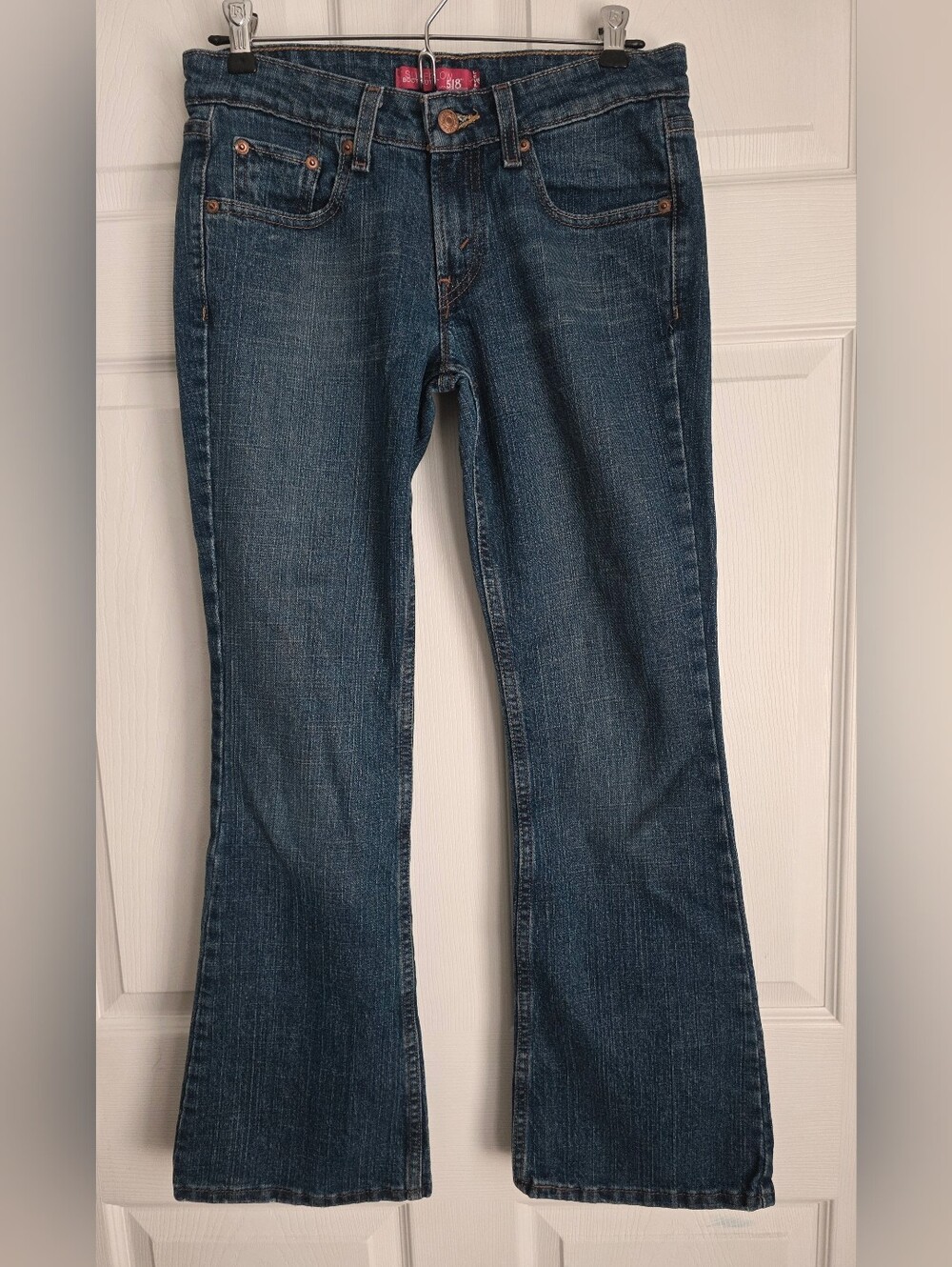 Levi's 518 Superlow Boot Cut Jeans Size 3 Short Medium Wash Blue Y2K